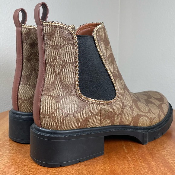 Coach Women Levy Leather and Canvas Signature Lug Boot Khaki/Black Size 8 - Picture 5 of 16